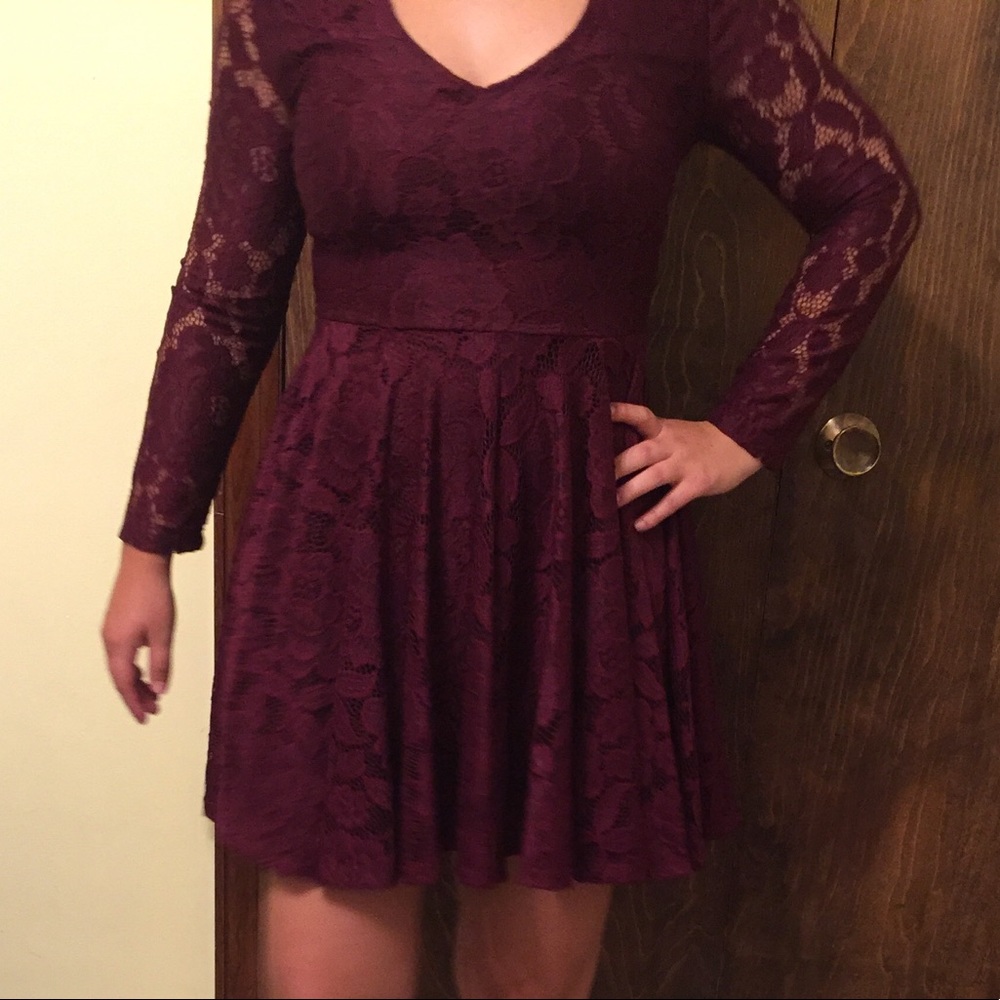 Purple maroon long sleeve lace dress